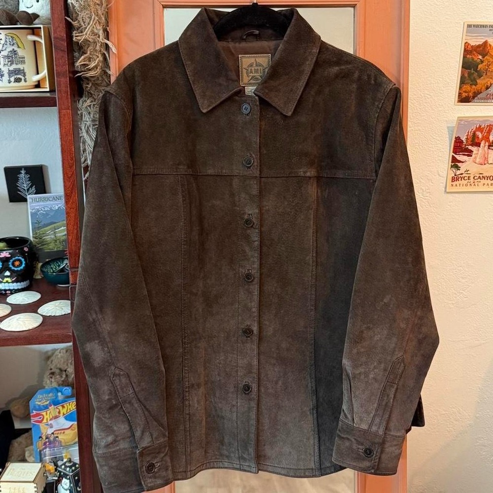 Vintage 90s Y2K brown genuine suede button up jacket